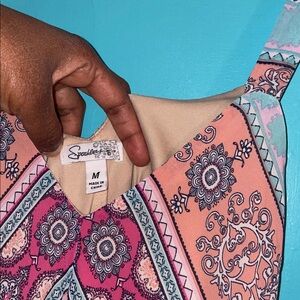 Spencer handkerchief hem pink and teal dress